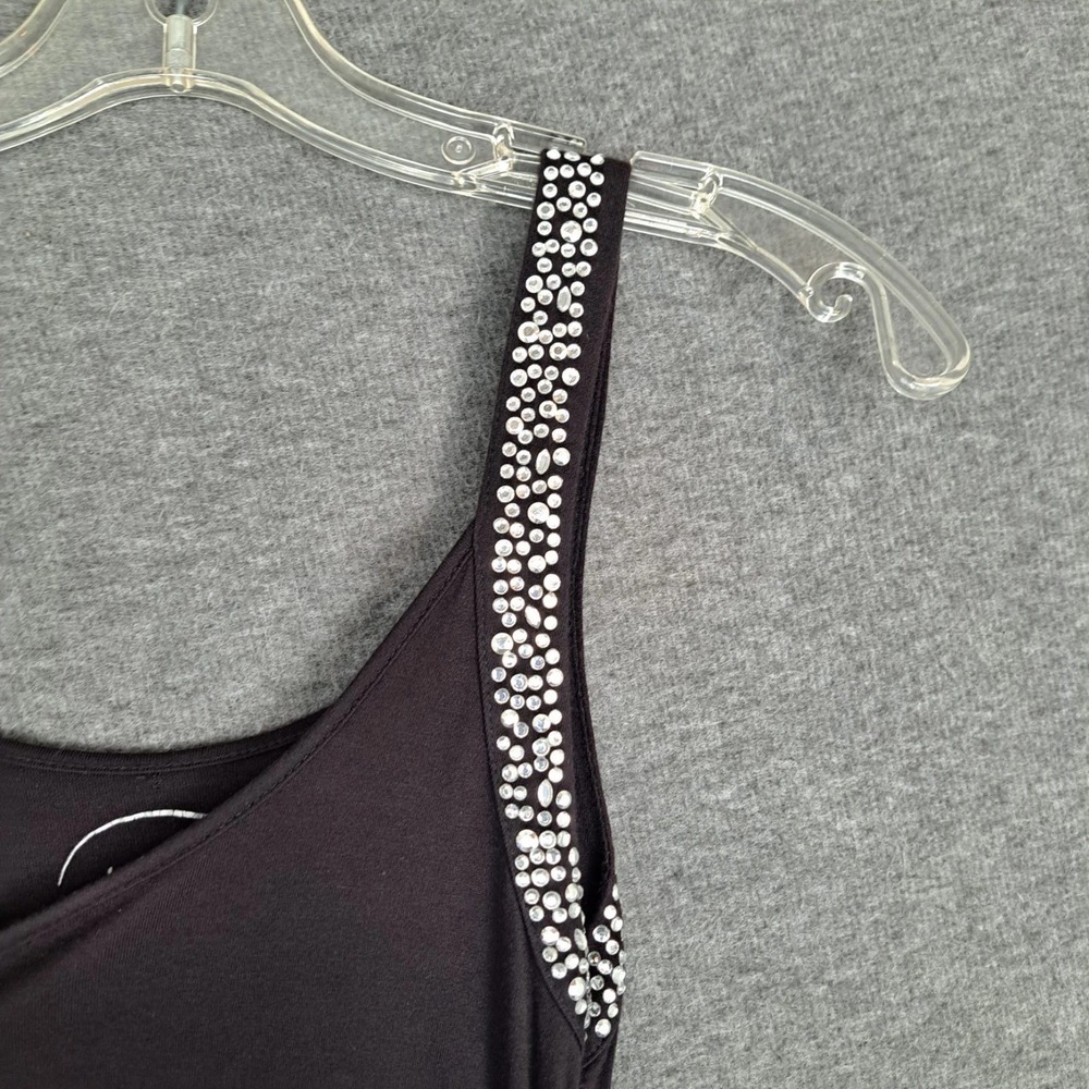 INC Tank Top Women S Black Brown Rhinestone Strap Ruched Rayon Camisole - Picture 6 of 13
